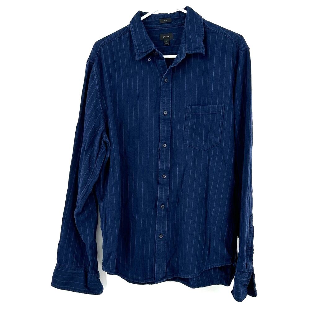 J Crew Size Large‎ Shirt Blue Pinstripe Button Up Slim Fit Casual Workwear Basic